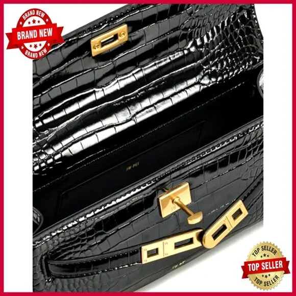 Medium Croc Vegan Leather Top Handle Satchel Bag with Adjustable Strap